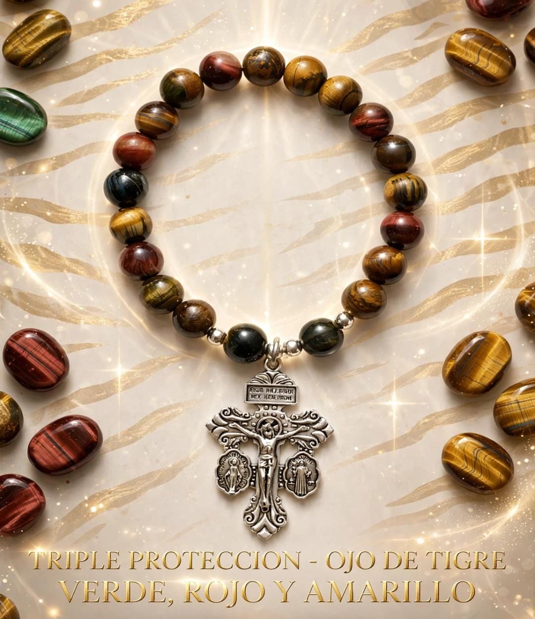 Cruz del perdón triple ojo de tigre.