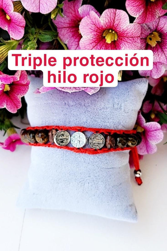 TRIPLE PROTECCION HILO ROJO OJO DE TIGRE